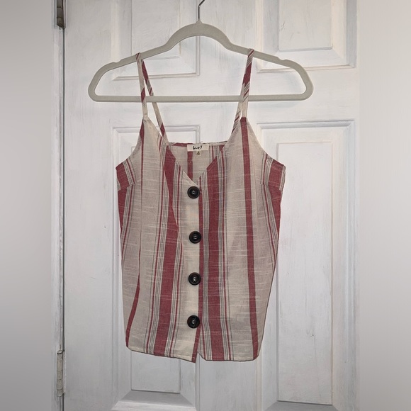 Size small red cream striped tank top shirt - Picture 2 of 5